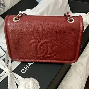 Authentic CHANEL Timeless Shoulder Bag Caviar Leather Burgundy  Silver Hardware
